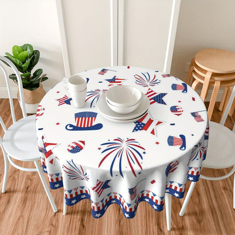 1pc Patriotic Polyester Tablecloth - Stain & Wrinkle Free, 4th of July American Flag Star Party Decoration for Home Kitchen Dining Picnic - Durable, Easy Care, USA Independence Day Gift Idea for Family and Friends