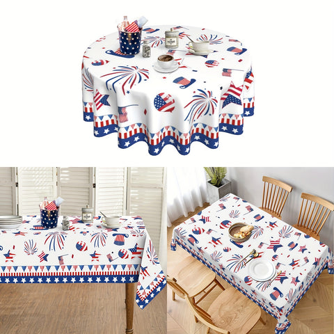 1pc Patriotic Polyester Tablecloth - Stain & Wrinkle Free, 4th of July American Flag Star Party Decoration for Home Kitchen Dining Picnic - Durable, Easy Care, USA Independence Day Gift Idea for Family and Friends