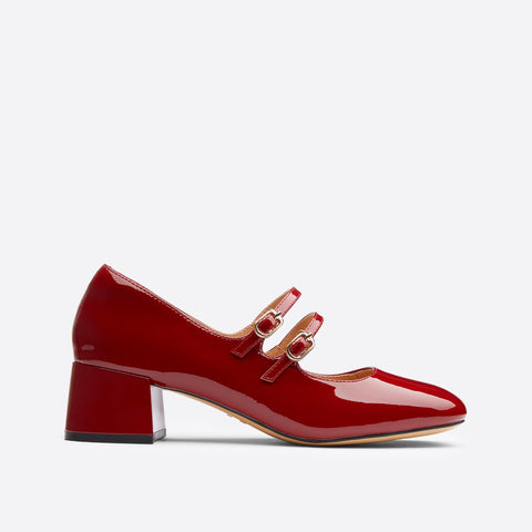 Mtvrmall - Women Leather Double Buckle Heeled Mary Janes
