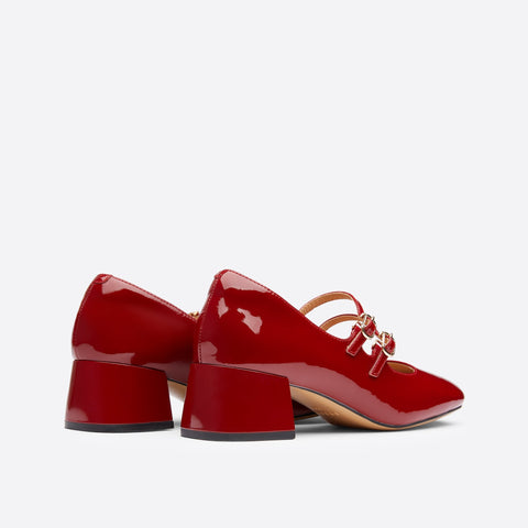 Mtvrmall - Women Leather Double Buckle Heeled Mary Janes