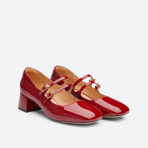 Mtvrmall - Women Leather Double Buckle Heeled Mary Janes
