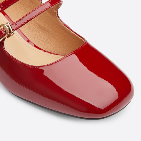 Mtvrmall - Women Leather Double Buckle Heeled Mary Janes