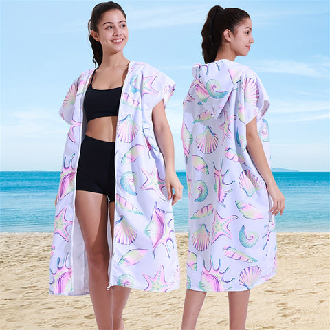 1pc Hooded Beach Towel - Ultra-Absorbent, Rapid Quick-Drying, Lightweight, Soft, and Hooded - Vibrant Marine Lives Pattern, Perfect for Beach Swimming, Outdoor Camping, Travel, and Vacation, Must-Have Beach Essentials for a Comfortable and Enjoyable Trip