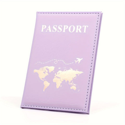 1 Pc Minimalist Small Passport Holder, With Golden Pattern, Portable Bifold Travel Wallet For Women