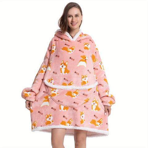 1pc Halloween Style Oversized Hoodie Wearable Blanket For Women Super Soft Warm Comfortable Giant Wearable Blanket Pullover Sleepwear For Women Men Adults With Big Pocket