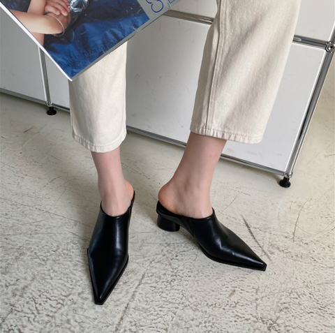 mtvrmall Fashion Women Sandals Slippers Roman Style Slides Party Pumps Thick Square Heeled Black/White Mules Shoes Pointed Toe Slides 39