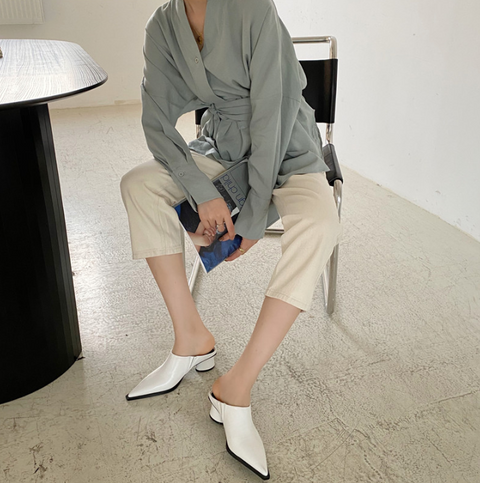 mtvrmall Fashion Women Sandals Slippers Roman Style Slides Party Pumps Thick Square Heeled Black/White Mules Shoes Pointed Toe Slides 39