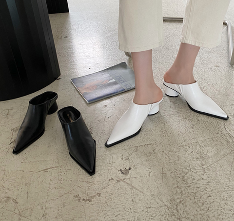 mtvrmall Fashion Women Sandals Slippers Roman Style Slides Party Pumps Thick Square Heeled Black/White Mules Shoes Pointed Toe Slides 39
