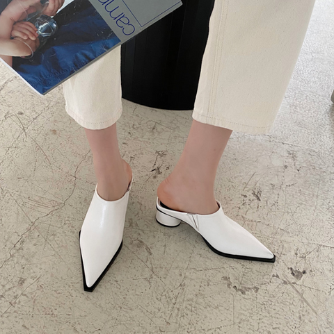 mtvrmall Fashion Women Sandals Slippers Roman Style Slides Party Pumps Thick Square Heeled Black/White Mules Shoes Pointed Toe Slides 39