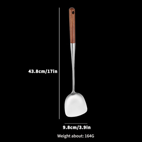 1pc 304 Stainless Steel Wood Spatula Spoon, Kitchenware Rosewood Extended Wooden Handle Spatula Soup Spoon Frying Spatula, Household Kitchen Supplies