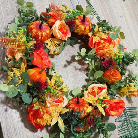 18 Inch Autumn Fall Wreath for Front Door Outside Ideal for Autumn & Halloween & Thanksgiving Day