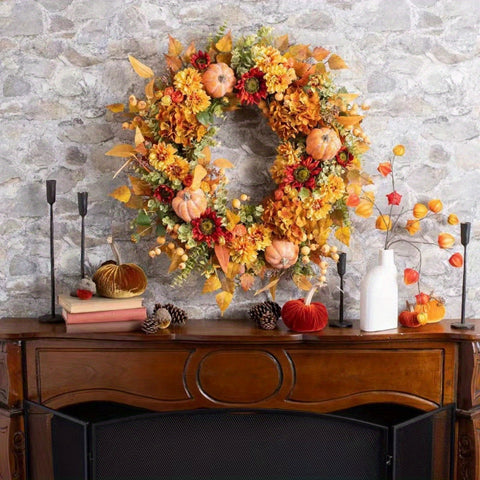 18 Inch Autumn Fall Wreath for Front Door Outside Ideal for Autumn & Halloween & Thanksgiving Day