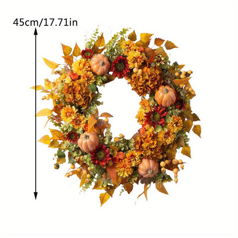 18 Inch Autumn Fall Wreath for Front Door Outside Ideal for Autumn & Halloween & Thanksgiving Day