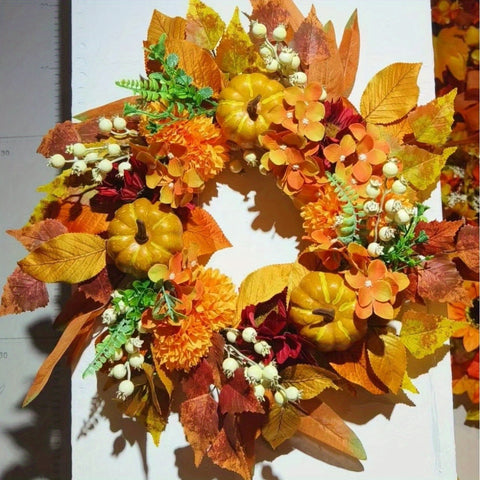 18 Inch Autumn Fall Wreath for Front Door Outside Ideal for Autumn & Halloween & Thanksgiving Day