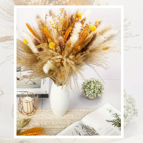 100 Pcs Luxurious Pampas Bouquet - Bohemian Style Home Decor, Natural Dried Flowers, Faux Greenery, Rustic Chic, Farmhouse Decor, Wedding Centerpiece, Artificial Floral Arrangement