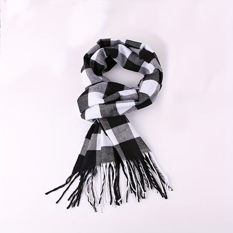 1pc Autumn And Winter Fashion Plaid Men's Imitation Cashmere Scarf Tassel Neck Wrap