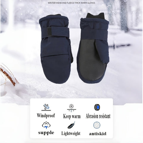 1 Pair of Men'S Winter Ski Gloves - Windproof, Warm Fleece Lining, Woven Polyester, Zipper Closure, Hand Wash - Outdoor Hiking Cold Weather Gear