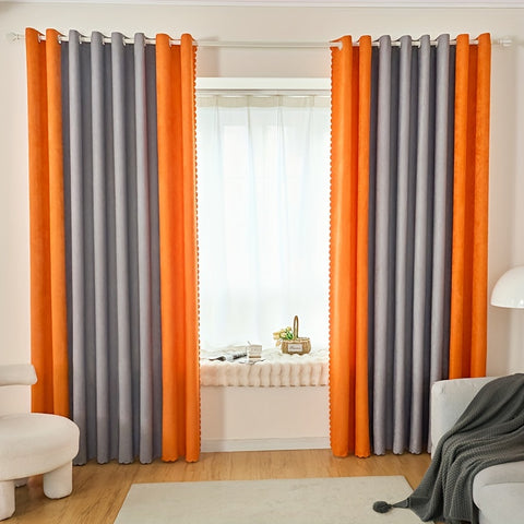 1 Panel Spliced curtain Grey Orange Window Treatment For Living Room Bedroom Home Decor