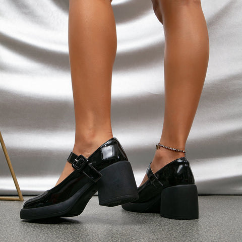 Mtvrmall - Women Retro Style Chunky Heeled Mary Jane Shoes