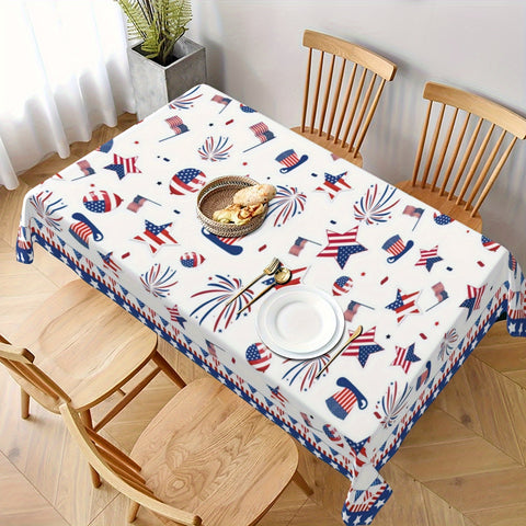 1pc Patriotic Polyester Tablecloth - Stain & Wrinkle Free, 4th of July American Flag Star Party Decoration for Home Kitchen Dining Picnic - Durable, Easy Care, USA Independence Day Gift Idea for Family and Friends