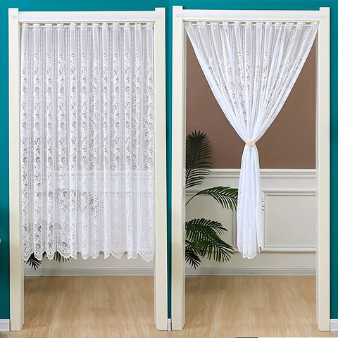 1pc Delicate White Lace Small Flower Curtain - Tier Curtains for Kitchen, Restaurant, Cafe, Window, Home Decor - Simple, Elegant, and Versatile Decoration Solution