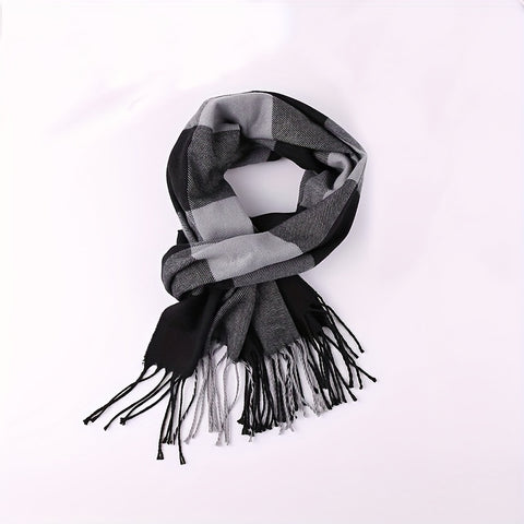 1pc Autumn And Winter Fashion Plaid Men's Imitation Cashmere Scarf Tassel Neck Wrap