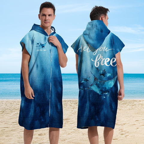 1pc Hooded Beach Towel - Ultra-Absorbent, Rapid Quick-Drying, Lightweight, Soft, and Hooded - Vibrant Marine Lives Pattern, Perfect for Beach Swimming, Outdoor Camping, Travel, and Vacation, Must-Have Beach Essentials for a Comfortable and Enjoyable Trip