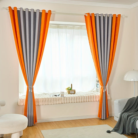 1 Panel Spliced curtain Grey Orange Window Treatment For Living Room Bedroom Home Decor