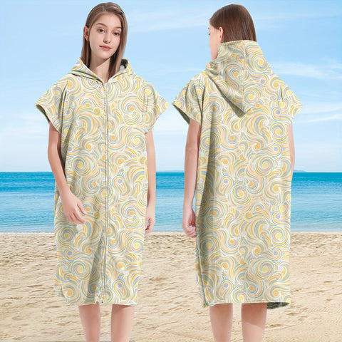 1pc Hooded Beach Towel - Ultra-Absorbent, Rapid Quick-Drying, Lightweight, Soft, and Hooded - Vibrant Marine Lives Pattern, Perfect for Beach Swimming, Outdoor Camping, Travel, and Vacation, Must-Have Beach Essentials for a Comfortable and Enjoyable Trip