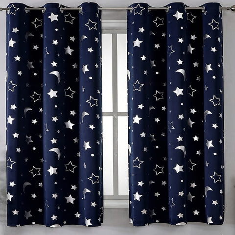 1-Panel Silvery Star Moon Pattern Blackout Curtain - Panels for Living Room, Bedroom, Kitchen, Bathroom - Stylish Room Decor, Home Decor, Light Blocking, Thermal Insulation, and Privacy Protection