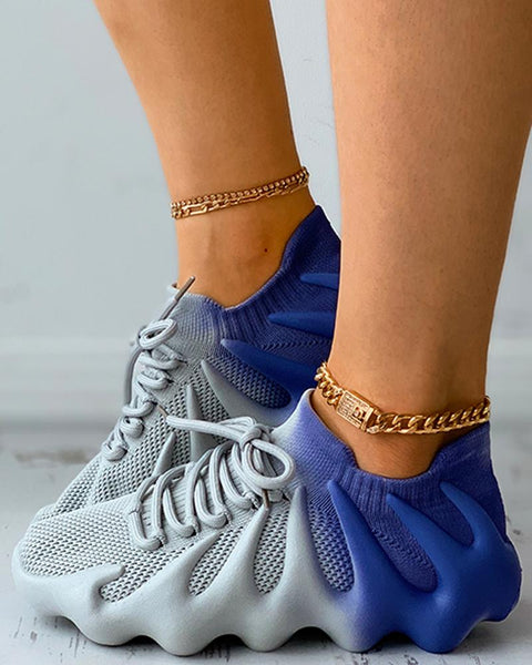 Mtvrmall - Colorblock Lace up Front Knit Sneaker