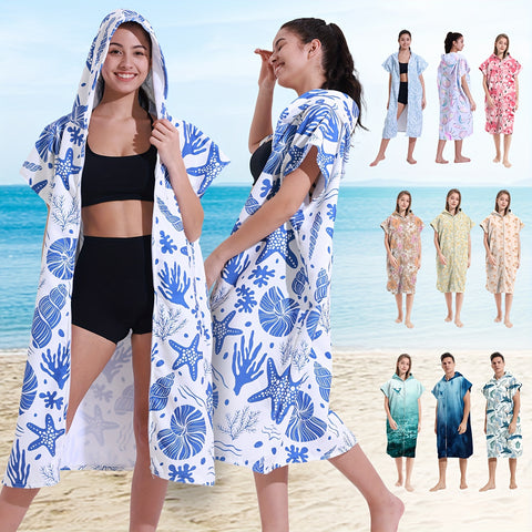 1pc Hooded Beach Towel - Ultra-Absorbent, Rapid Quick-Drying, Lightweight, Soft, and Hooded - Vibrant Marine Lives Pattern, Perfect for Beach Swimming, Outdoor Camping, Travel, and Vacation, Must-Have Beach Essentials for a Comfortable and Enjoyable Trip