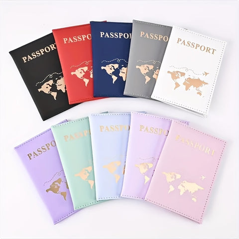 1 Pc Minimalist Small Passport Holder, With Golden Pattern, Portable Bifold Travel Wallet For Women