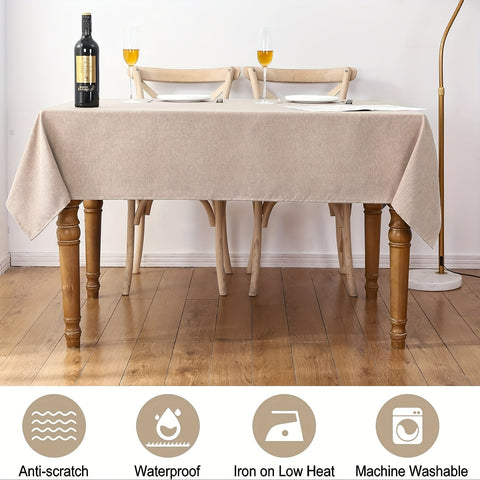 1pc Khaki Rectangular Polyester Fabric Tablecloth - Waterproof, Spill Resistant, Wrinkle-Free Tablecloths for Halloween, Thanksgiving, Party, Restaurant Decoration - Easy Care, Durable, and Versatile