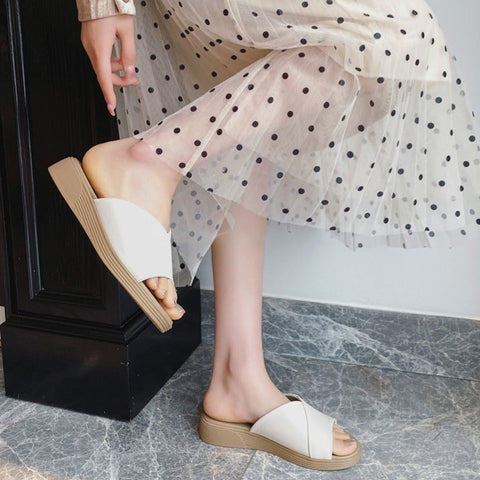 mtvrmall - Top Layer Cowhide Womens Casual Flat Bottomed Sandals Summer New Leather Slippers Womens Shoes