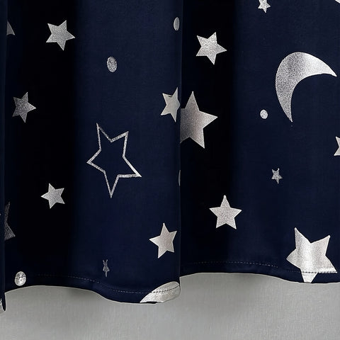 1-Panel Silvery Star Moon Pattern Blackout Curtain - Panels for Living Room, Bedroom, Kitchen, Bathroom - Stylish Room Decor, Home Decor, Light Blocking, Thermal Insulation, and Privacy Protection