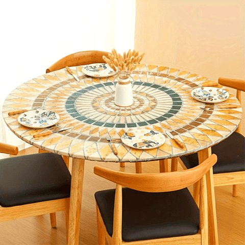 1pc Easy-Clean Round Tablecloth - Waterproof, Oil & Stain Resistant - Elastic Edge for Secure Fit, Home Dining Elegance