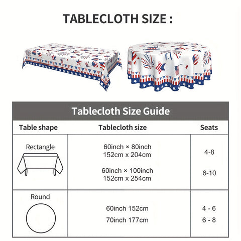 1pc Patriotic Polyester Tablecloth - Stain & Wrinkle Free, 4th of July American Flag Star Party Decoration for Home Kitchen Dining Picnic - Durable, Easy Care, USA Independence Day Gift Idea for Family and Friends