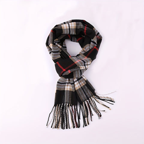 1pc Autumn And Winter Fashion Plaid Men's Imitation Cashmere Scarf Tassel Neck Wrap