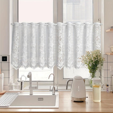 1pc Delicate White Lace Small Flower Curtain - Tier Curtains for Kitchen, Restaurant, Cafe, Window, Home Decor - Simple, Elegant, and Versatile Decoration Solution