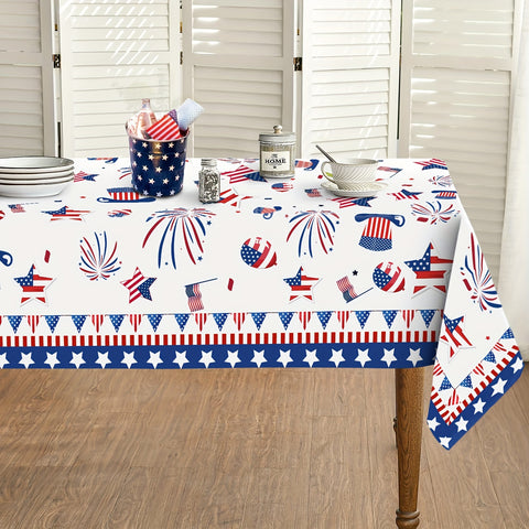 1pc Patriotic Polyester Tablecloth - Stain & Wrinkle Free, 4th of July American Flag Star Party Decoration for Home Kitchen Dining Picnic - Durable, Easy Care, USA Independence Day Gift Idea for Family and Friends