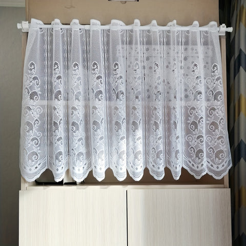 1pc Delicate White Lace Small Flower Curtain - Tier Curtains for Kitchen, Restaurant, Cafe, Window, Home Decor - Simple, Elegant, and Versatile Decoration Solution