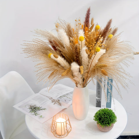 100 Pcs Luxurious Pampas Bouquet - Bohemian Style Home Decor, Natural Dried Flowers, Faux Greenery, Rustic Chic, Farmhouse Decor, Wedding Centerpiece, Artificial Floral Arrangement