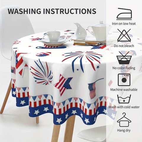 1pc Patriotic Polyester Tablecloth - Stain & Wrinkle Free, 4th of July American Flag Star Party Decoration for Home Kitchen Dining Picnic - Durable, Easy Care, USA Independence Day Gift Idea for Family and Friends