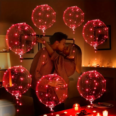 10pcs LED Luminous Balloons, 5pcs 20.0inch Bobo Balloons with 5pcs Red String Lights for Birthday, Graduation, Party, Wedding, Valentine's Day, Halloween, Christmas, Easter Gift