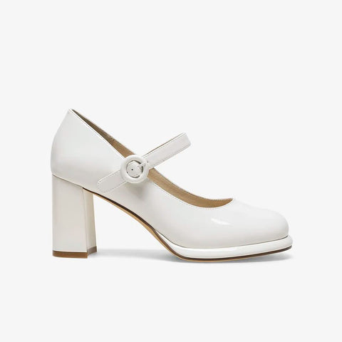 Mtvrmall - Women Basto Vintage Chunky Heel White Mary Jane