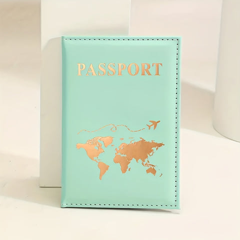 1 Pc Minimalist Small Passport Holder, With Golden Pattern, Portable Bifold Travel Wallet For Women