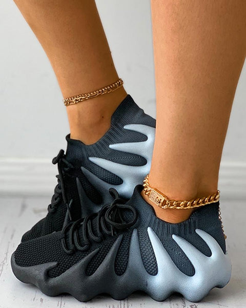 Mtvrmall - Colorblock Lace up Front Knit Sneaker