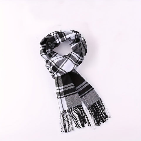 1pc Autumn And Winter Fashion Plaid Men's Imitation Cashmere Scarf Tassel Neck Wrap