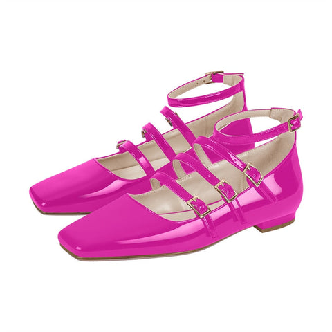 Mtvrmall - Women Flats Square Toe Patent Leather Mary Jane  Strap Retro Elegant Big Size Daily Flats Pumps